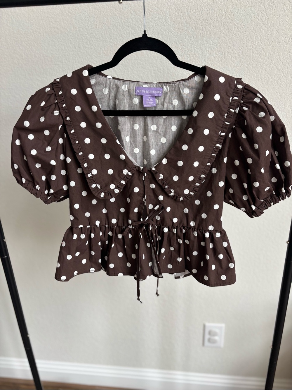 Lotus & Lavender Brown and White Polka Dot Peplum Blouse
